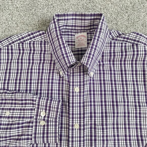 Brooks Brothers Non Iron Button Up Shirt Mens Supima Cotton Purple Size XL - Picture 1 of 11